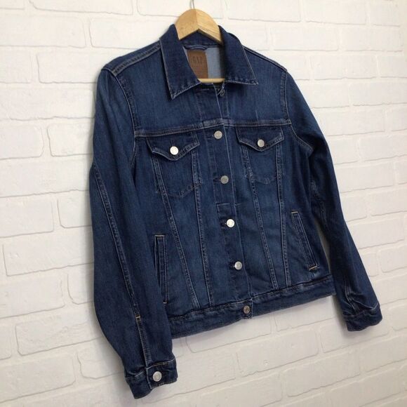 𝅺gap trucker style jeans jacket stretchy cotton blend blue denim small - Picture 6 of 13